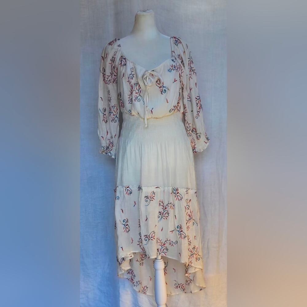 Fig & Flower Sz Large Cottagecore Embroidered Smocked Dropped Waist Maxi Dress